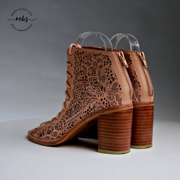 Jeffrey Campbell Cors Cut Out Zip Up Open Toe Heeled Sandals Tan Women Size 7 - Picture 6 of 15